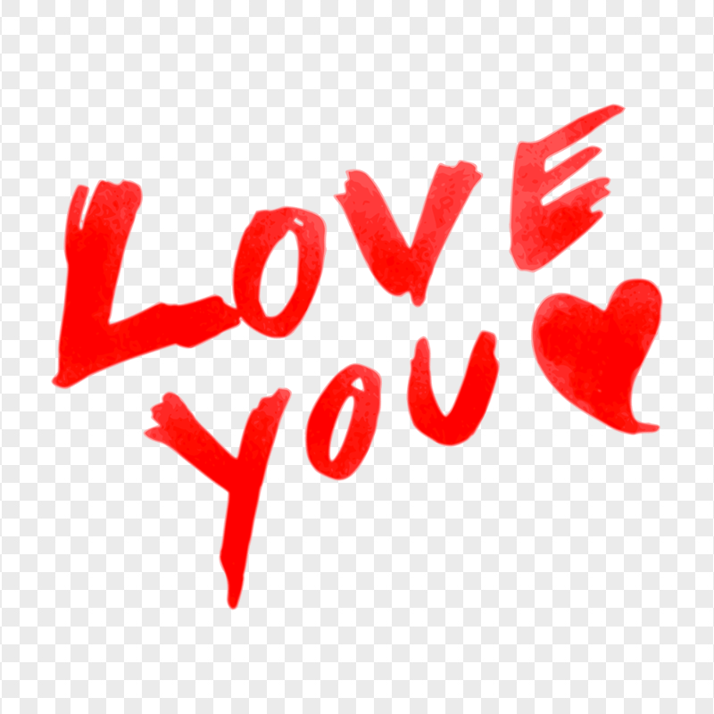 HD Red Love You Word Watercolor PNG