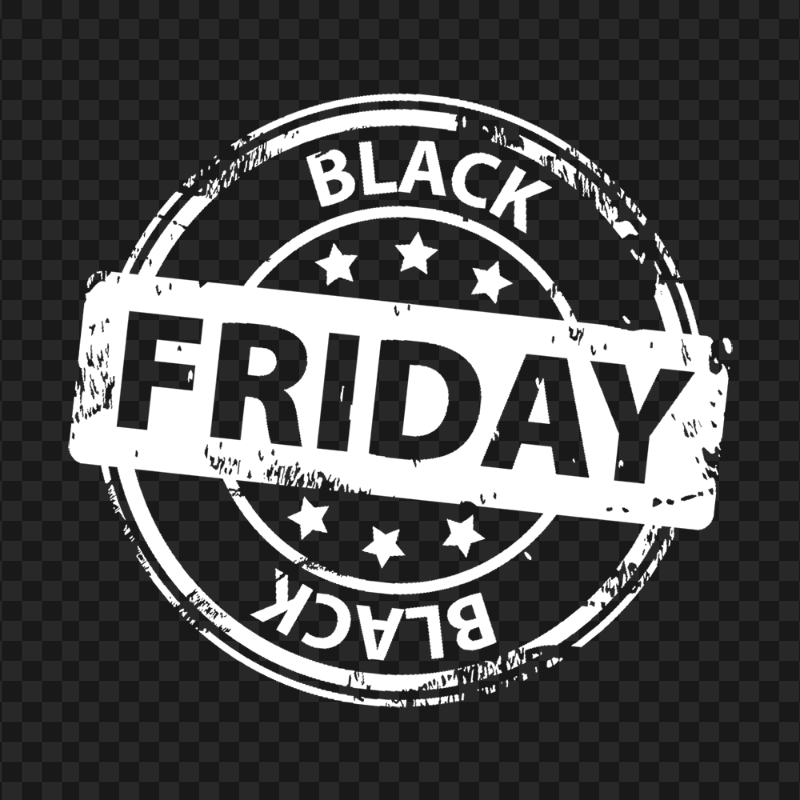 HD Round Black Friday Logo White Stamp Style PNG