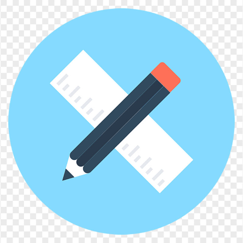 HD Round Flat Ruler and Pencil Icon PNG