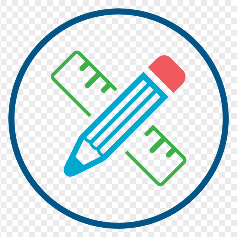 HD  Round Outline Ruler and Pencil Icon PNG
