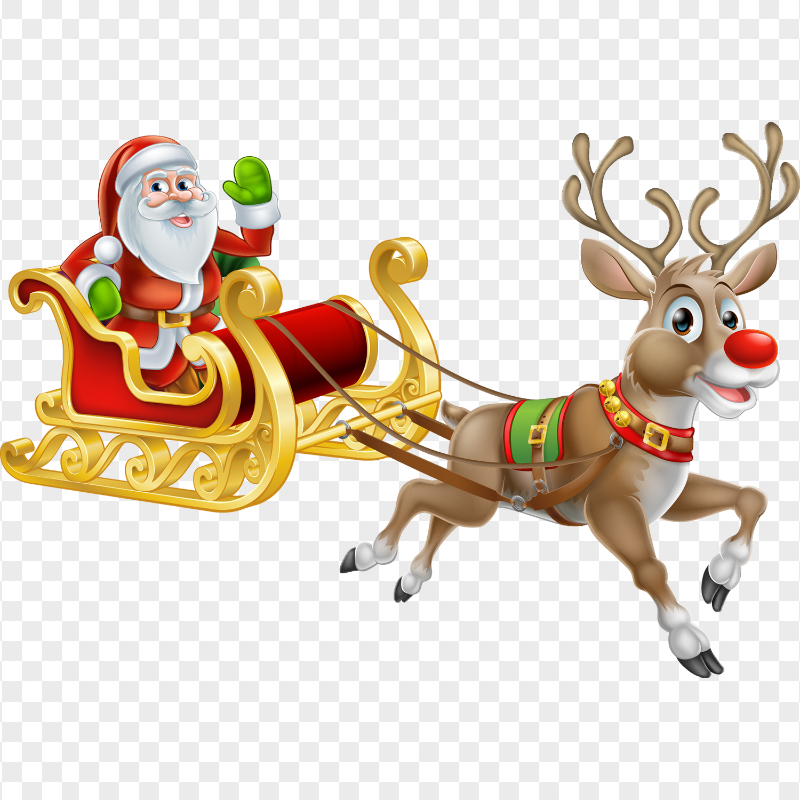 HD Santa And Elk Sleigh Cartoon Illustration PNG