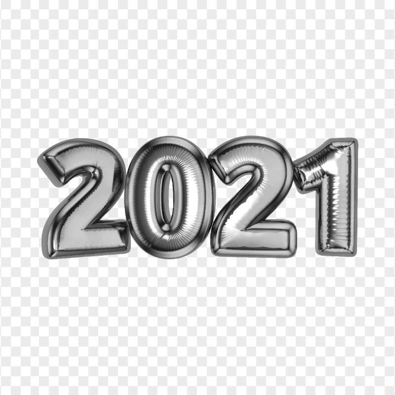 HD Silver 2021 Text Realistic Balloon Logo PNG