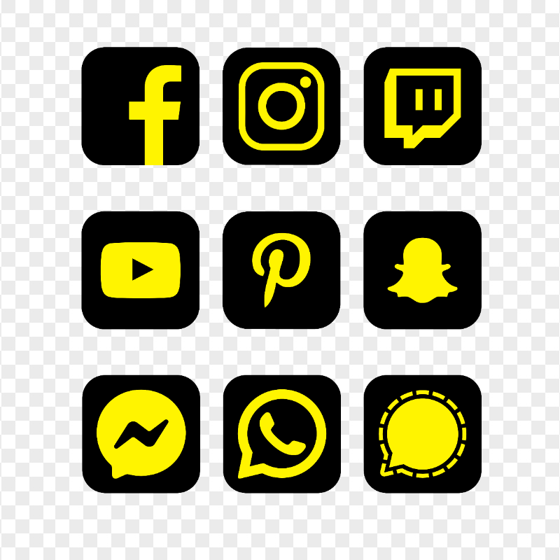 HD Social Media Black & Yellow Square Icons PNG