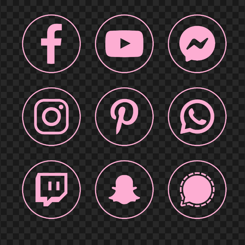 HD Social Media Light Pink Outline Round Icons PNG