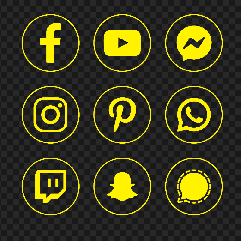 HD Social Media Yellow Outline Round Icons PNG