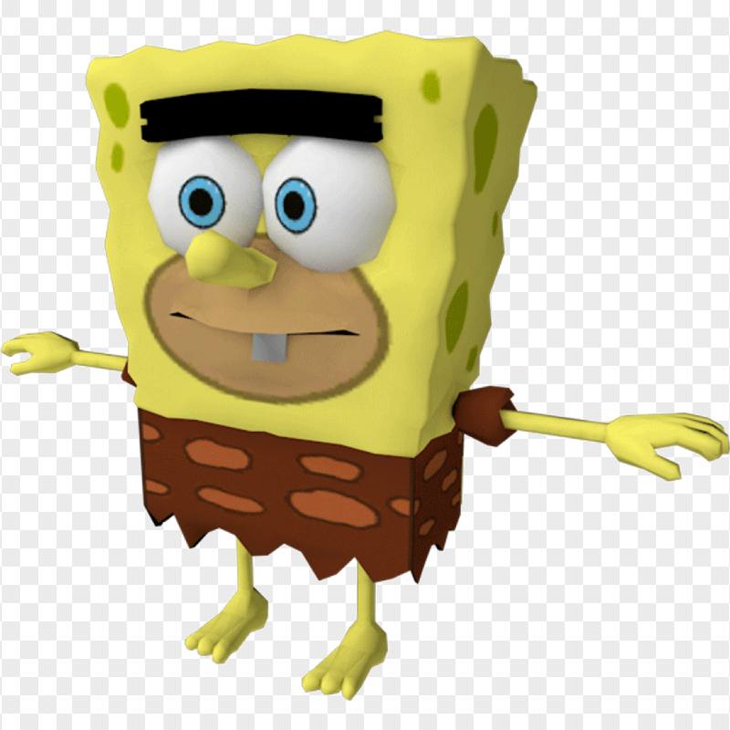 HD SpongeBob Cartoon Caveman Standing 3D Illustration PNG