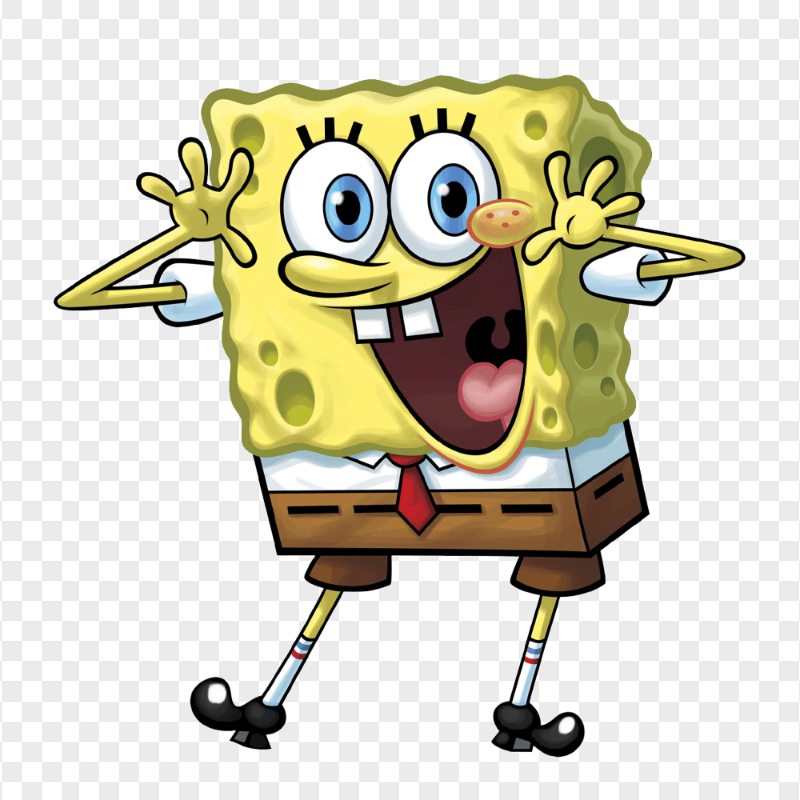 HD SpongeBob Happy Standing Hands UP Character PNG