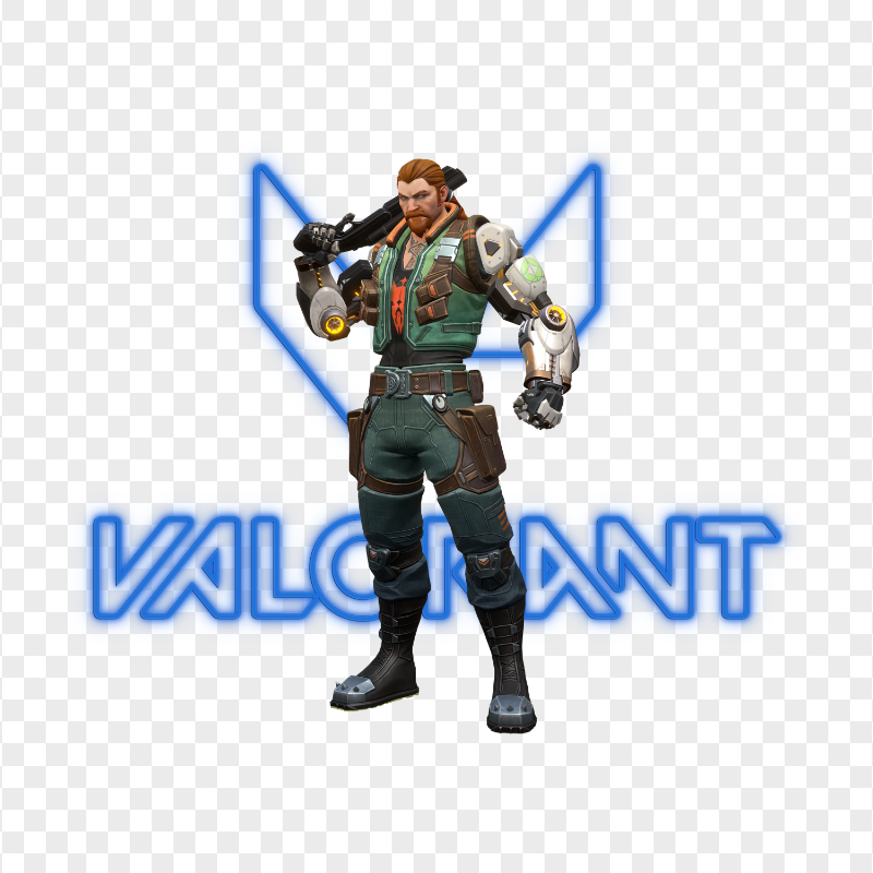HD Standing Breach Valorant Agent Character With Blue Neon Logo PNG
