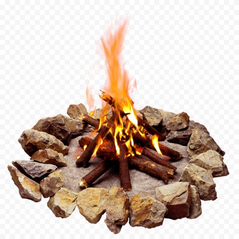 HD Stone Camp Fire Bonfire With Fire PNG