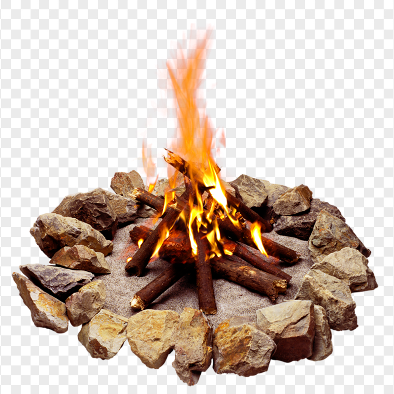 HD Stone Camp Fire Bonfire With Fire PNG