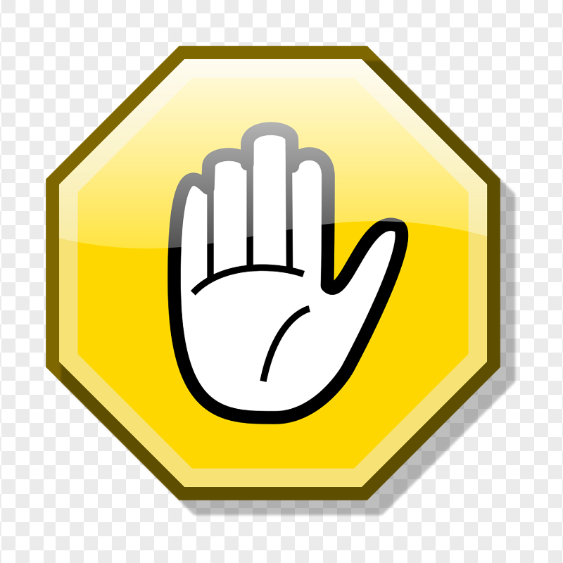 HD Stop Hand Symbol On Yellow Road Sign Clipart PNG