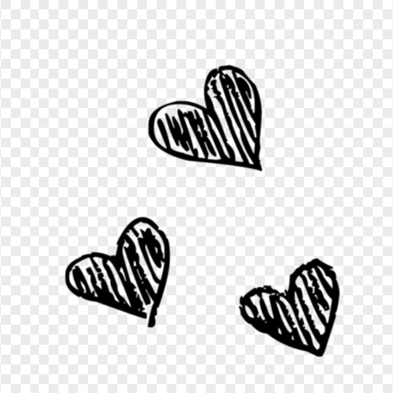 HD Three Black Sketching Hearts PNG
