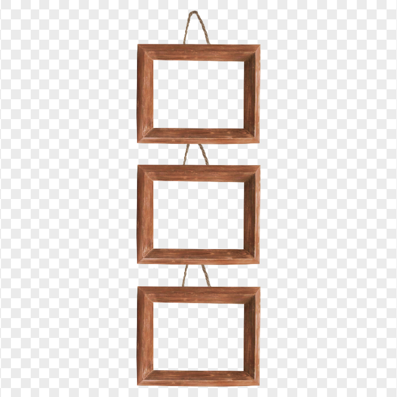 HD Three Hanging Brown Wooden Picture Frames PNG