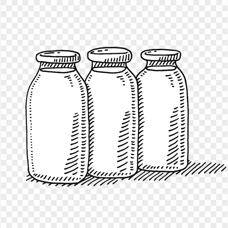 HD Three Milk Bottles Drawing Sketch PNG