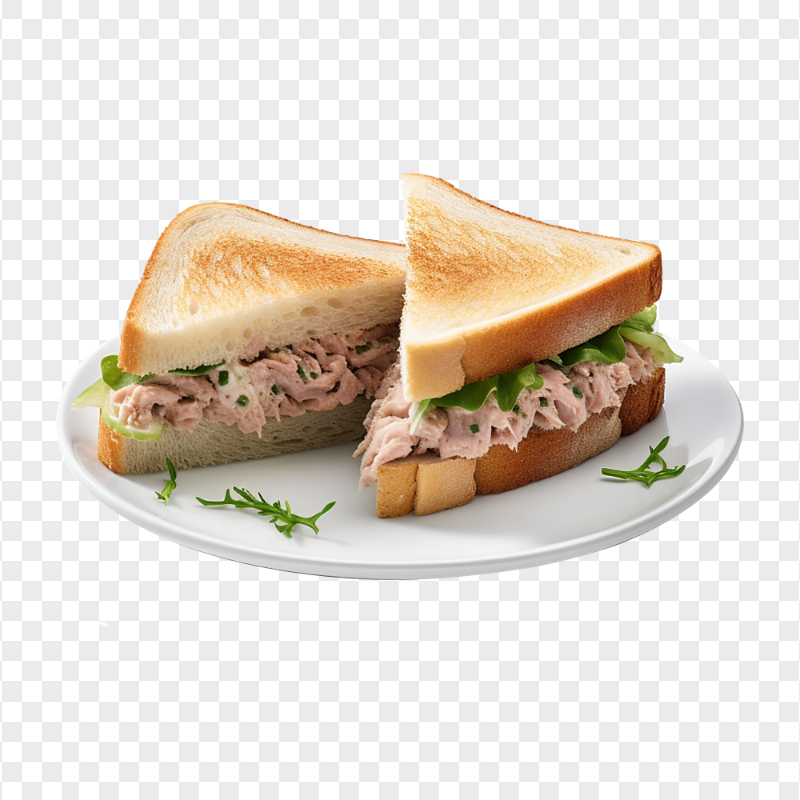 HD Tuna Fish Sandwich Cut in Half on Dish Transparent PNG