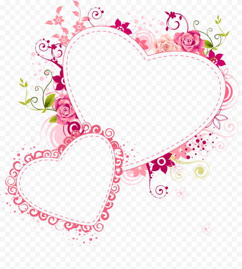 HD Two Floral Hearts Frame Love Valentine PNG