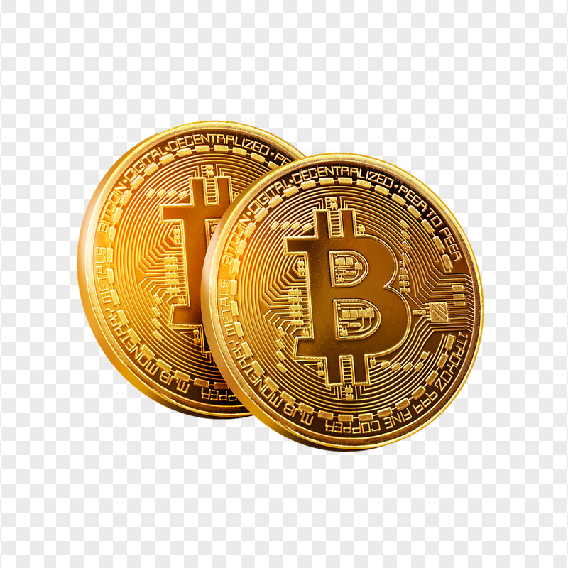 HD Two Gold BTC Coins Cryptocurrency PNG