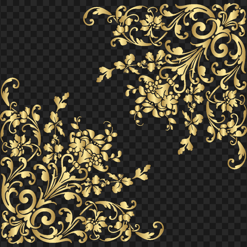 HD Two Gold Floral Corners Transparent PNG
