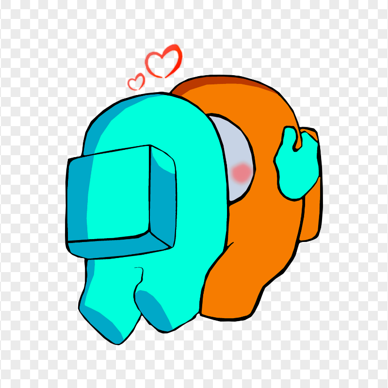 HD Valentine Love Cyan Kiss Orange Among Us Characters PNG