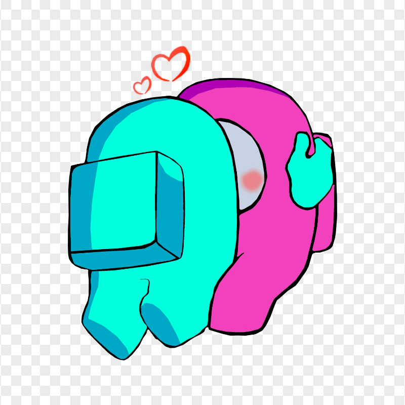 HD Valentine Love Cyan Kiss Pink Among Us Characters PNG