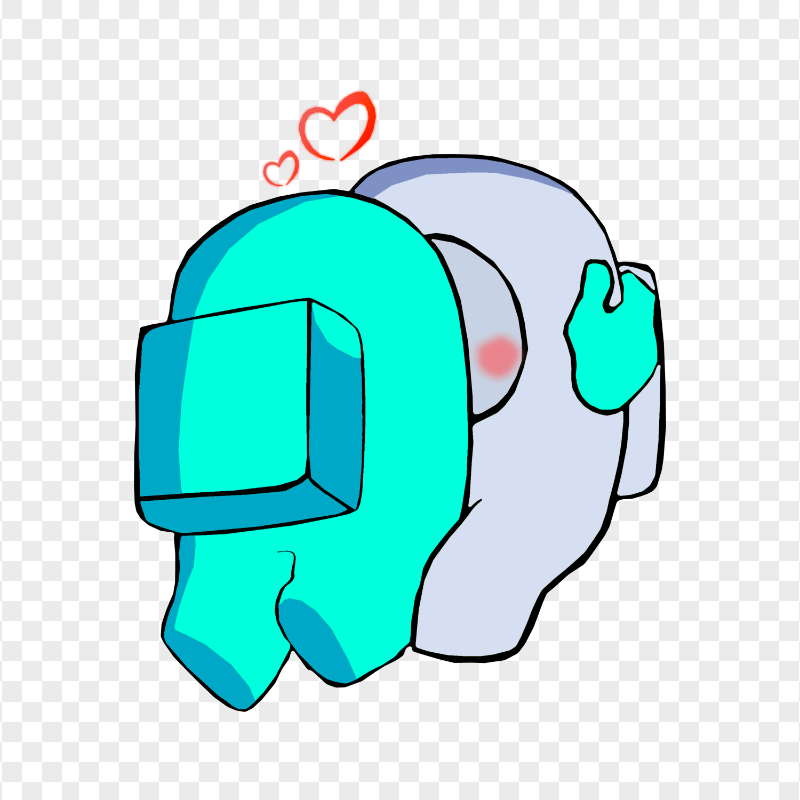 HD Valentine Love Cyan Kiss White Among Us Characters PNG