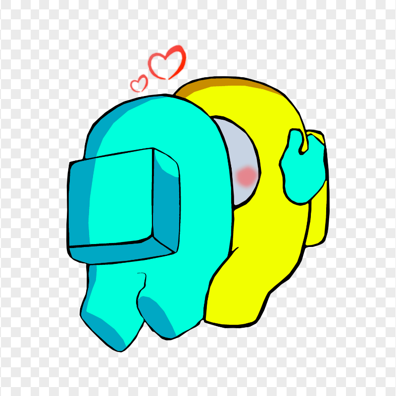 HD Valentine Love Cyan Kiss Yellow Among Us Characters PNG