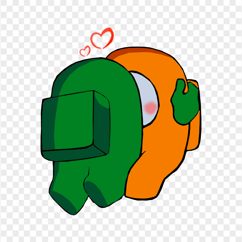 HD Valentine Love Green Kiss Orange Among Us Characters PNG