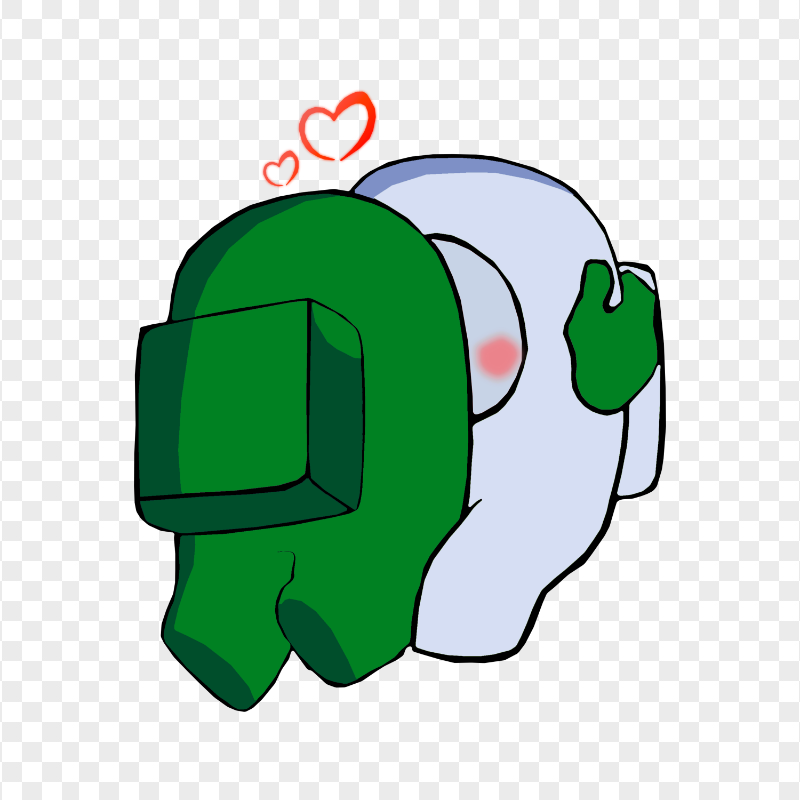 HD Valentine Love Green Kiss White Among Us Characters PNG