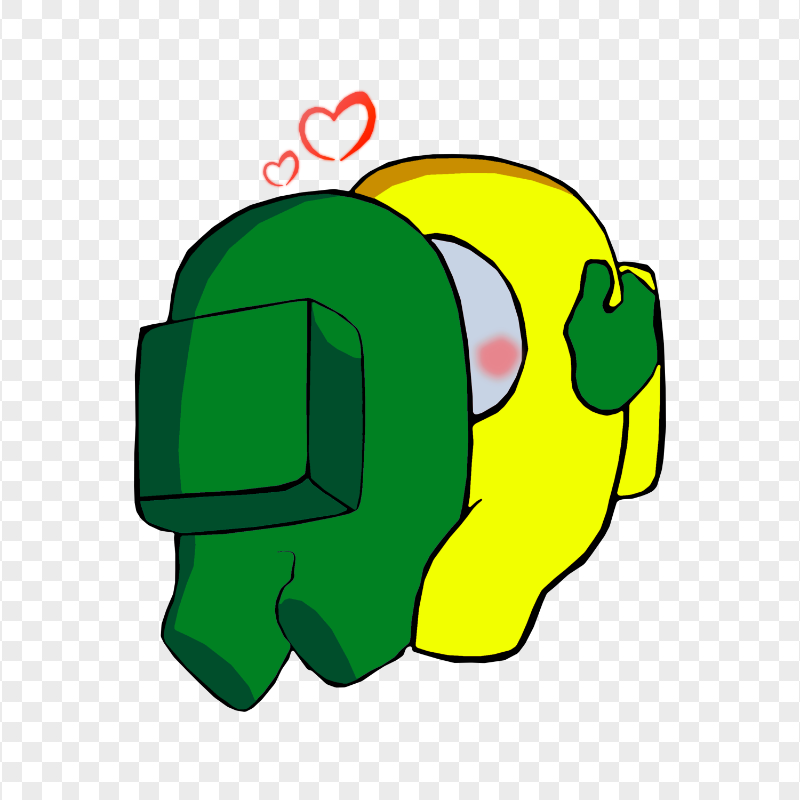 HD Valentine Love Green Kiss Yellow Among Us Characters PNG