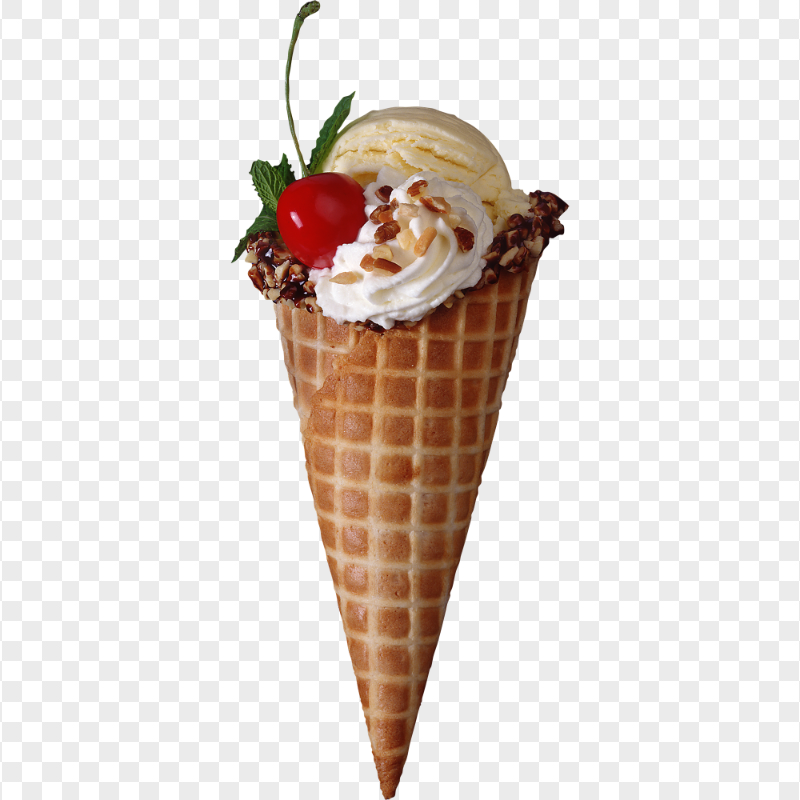 HD Vanilla And Cherry Ice Cream Cone PNG