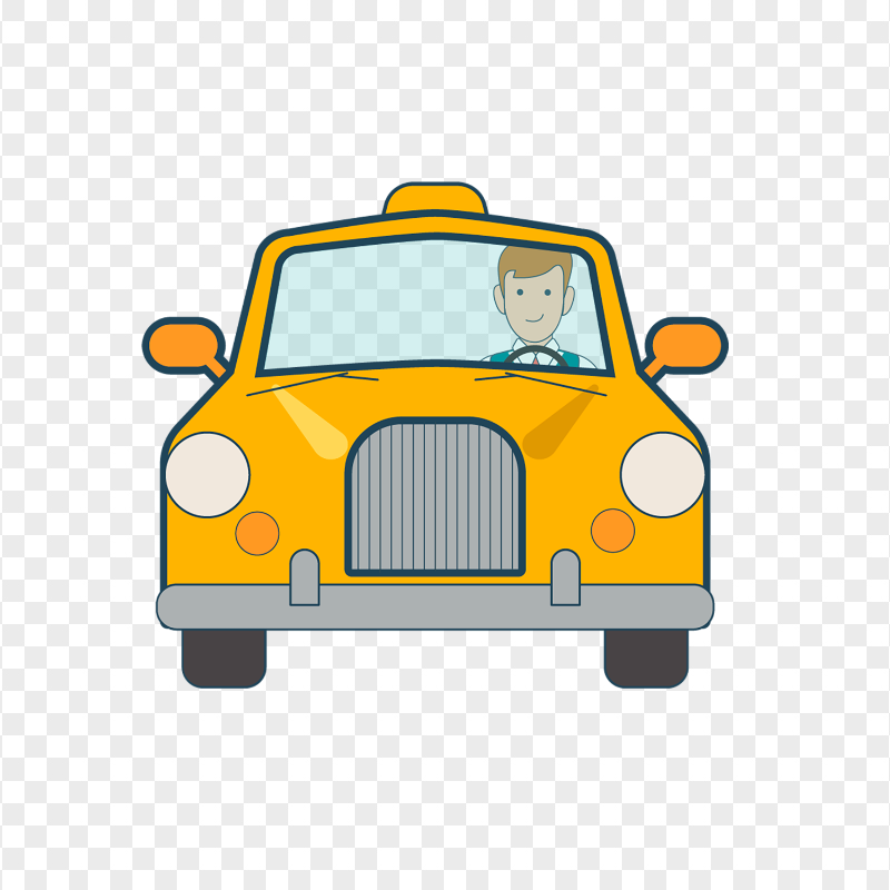 HD Vector Cartoon Driver Driving Taxi Cab PNG