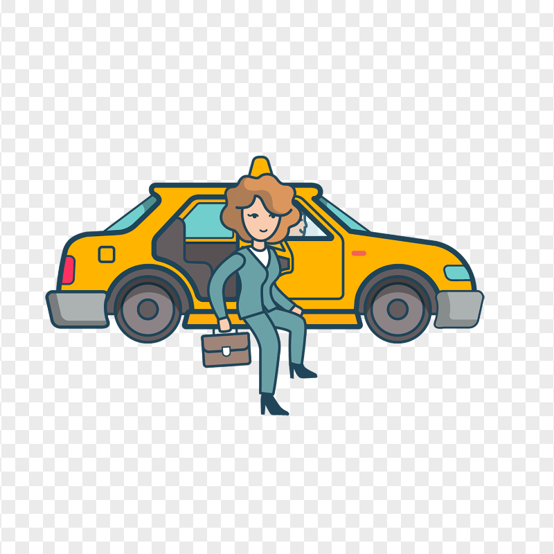 HD Vector Cartoon Woman Gets Out Of Taxi PNG