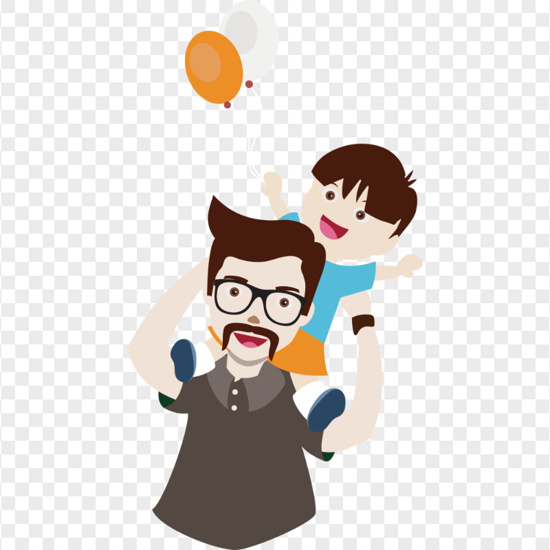 HD Vector Happy Child With Dad Cartoon PNG