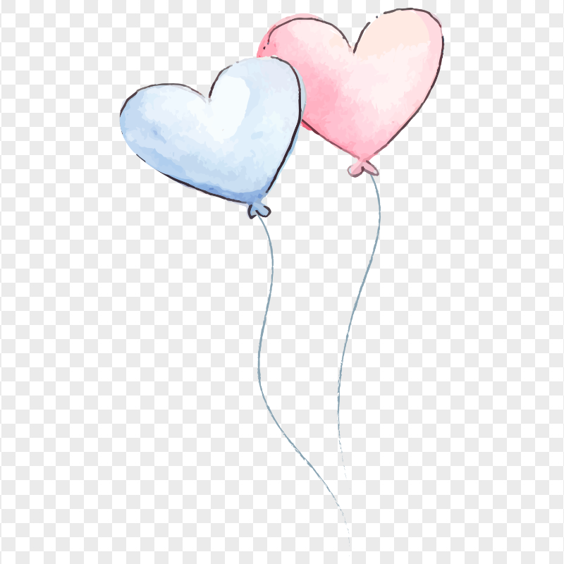 HD Watercolor Romantic Two Heart Balloons PNG