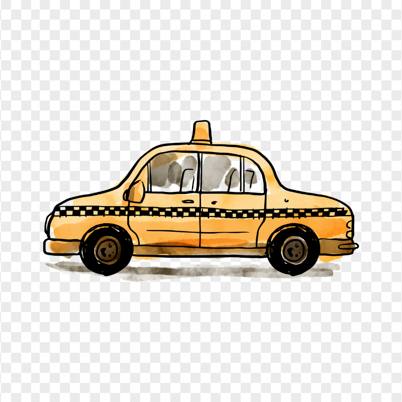 HD Watercolor Taxi Cab Car PNG