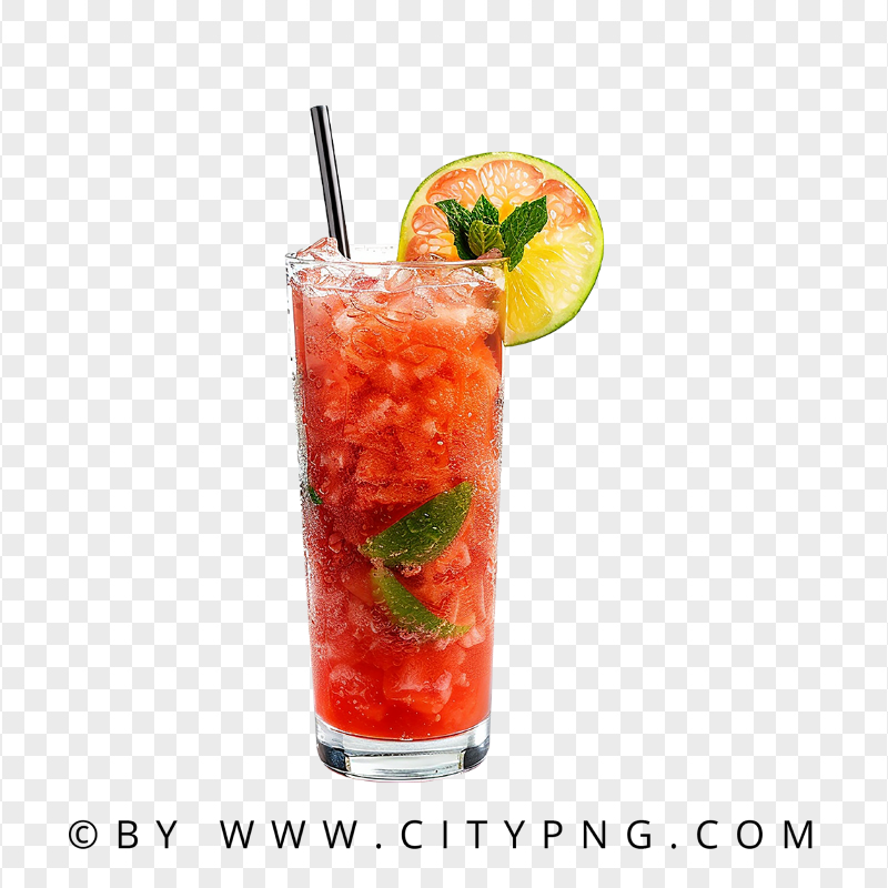 HD Watermelon Mojito Cocktail and Lime Slice PNG