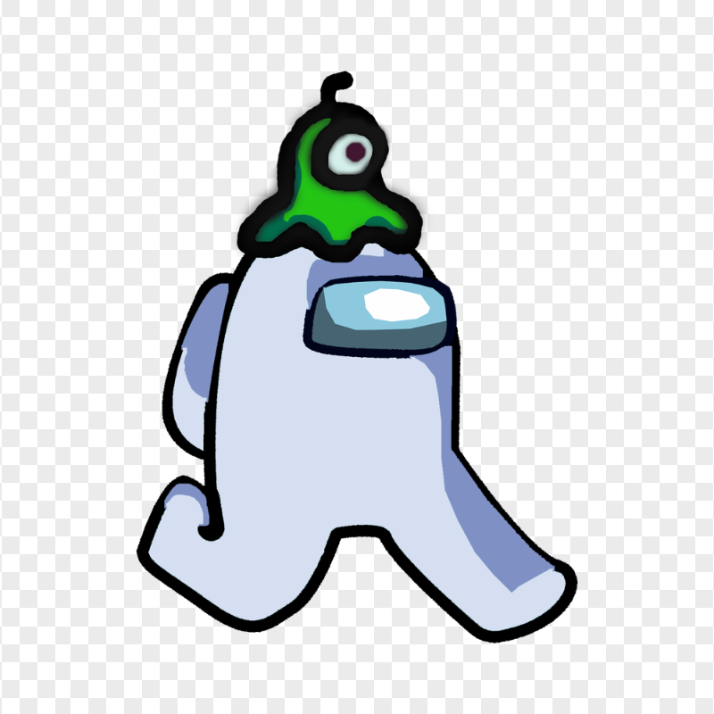 HD White Among Us Character Walking With Brain Slug Hat PNG