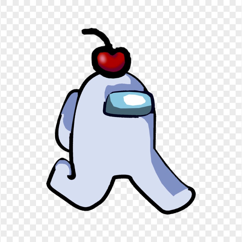 HD White Among Us Character Walking With Cherry Hat PNG