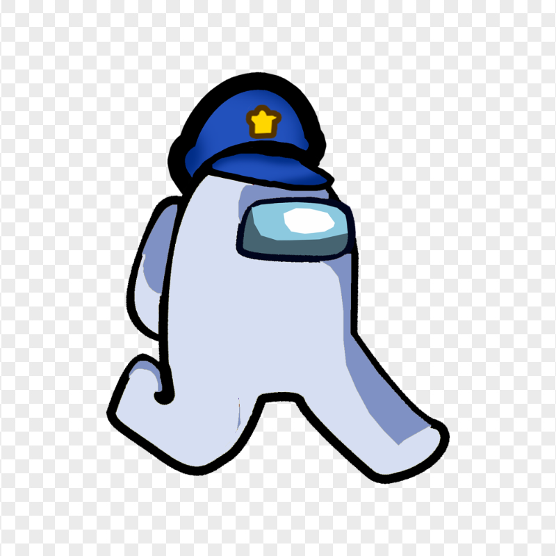 HD White Among Us Character Walking With Police Hat PNG