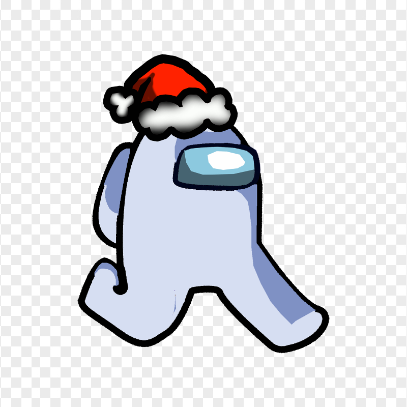HD White Among Us Character Walking With Red Santa Hat PNG