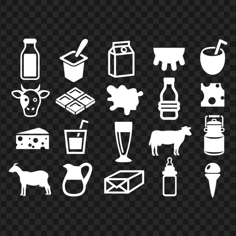 HD White Collection Of Milk Icons PNG