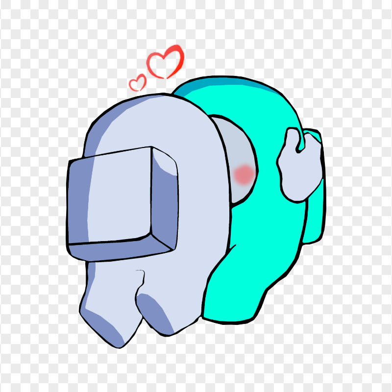 HD White Kiss Cyan Among Us Characters In Love PNG