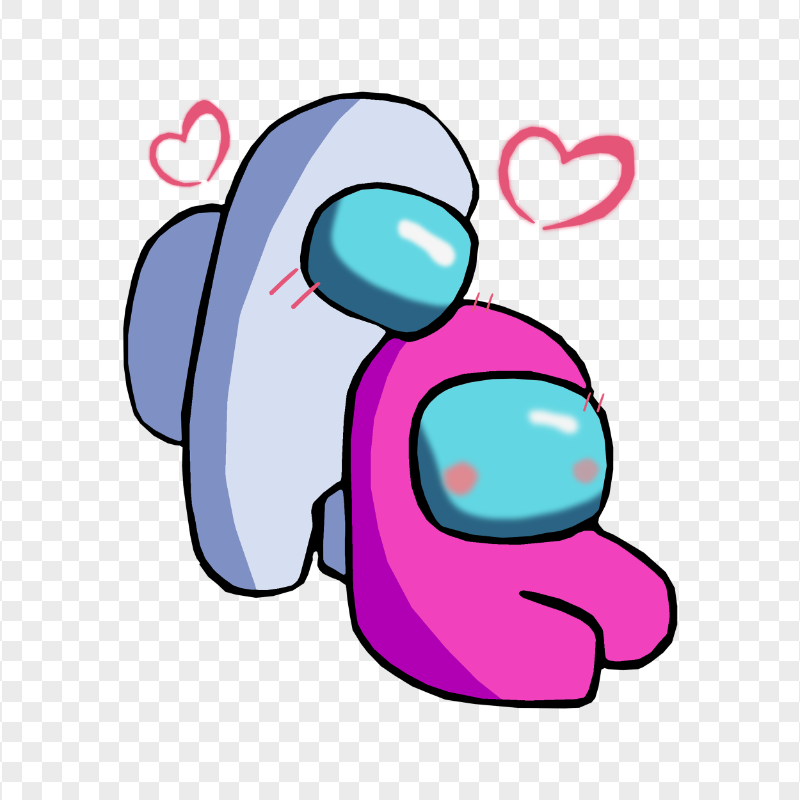 HD White Love Pink Among Us Characters Valentines Romance PNG