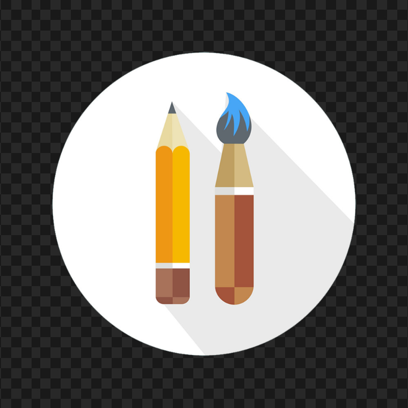 HD White Round flat Pencil and Brush Icon PNG