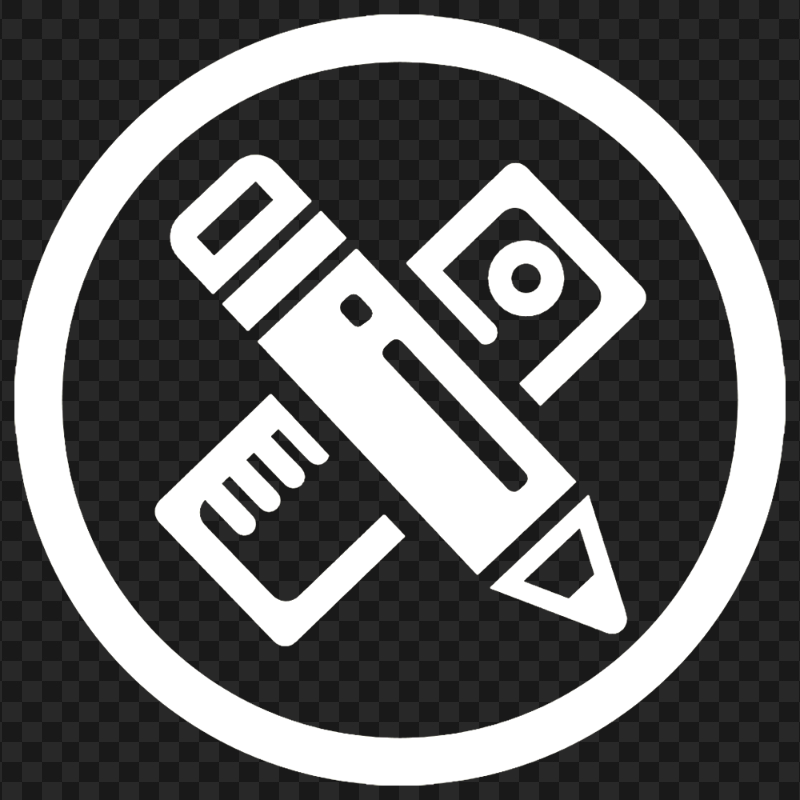 HD White Round Icon Contains Pencil and Ruler PNG