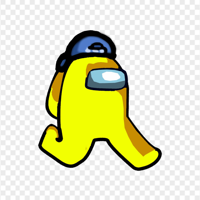 HD Yellow Among Us Character Walking With Backwards Baseball Cap PNG