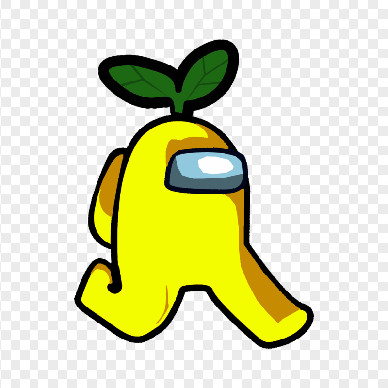 HD Yellow Among Us Character Walking With Leaf Hat PNG