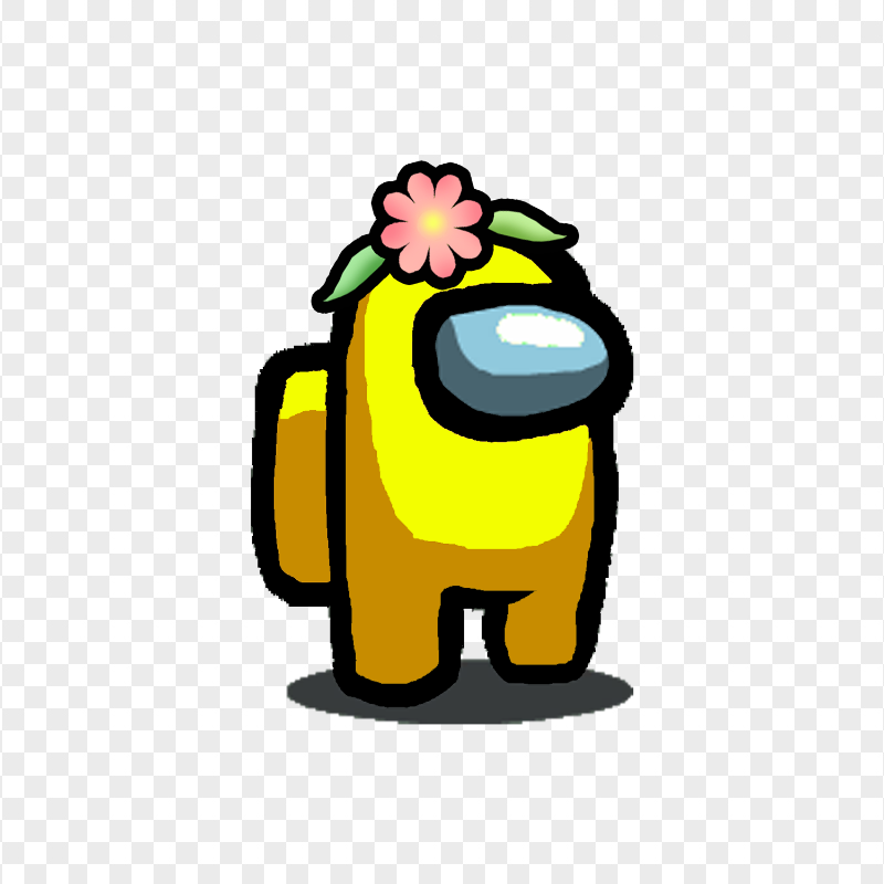 HD Yellow Among Us Character With Flower Hat PNG