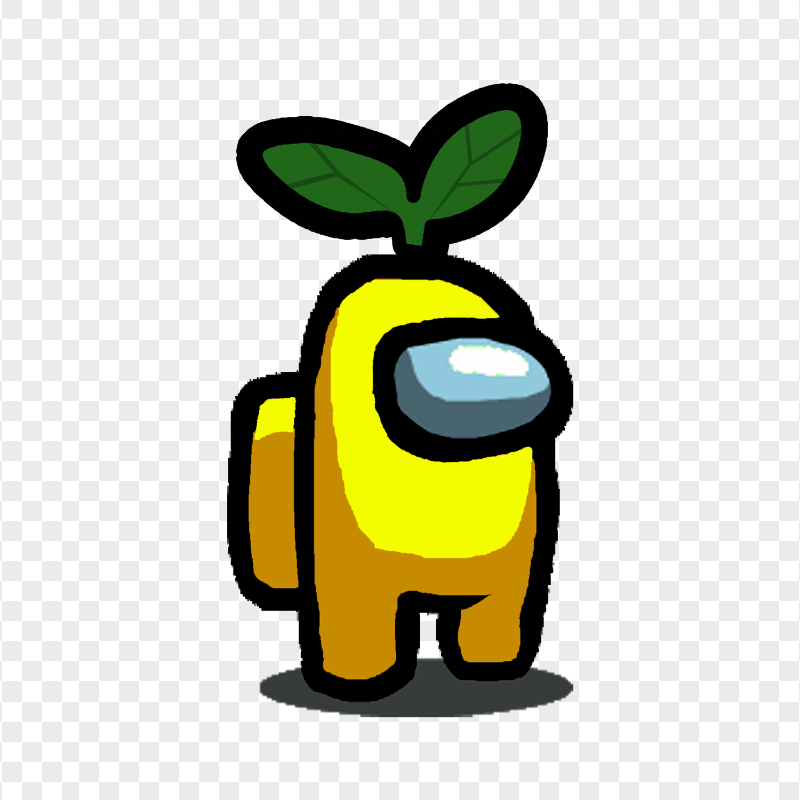 HD Yellow Among Us Character With Green Leaf Hat On Head PNG