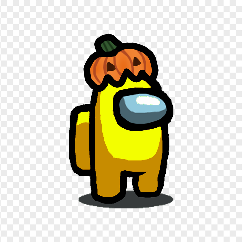 HD Yellow Among Us Character With Pumpkin Hat Halloween PNG